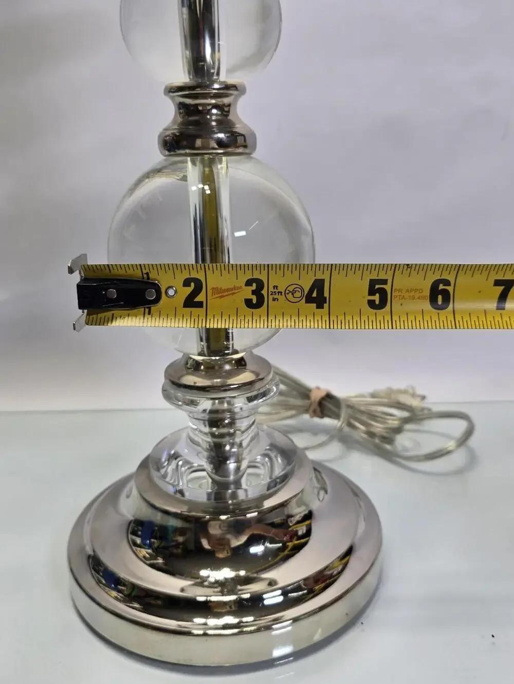Clear Crystal Glass Ball Table Lamp Stacked Orb Chrome Glam Modern 24
